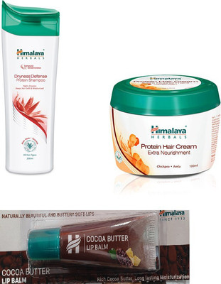 Himalaya Dryness Defense Protein Shampoo, Protein Hair Cream, Cocoa Butter Lip Balm(Set of 3)