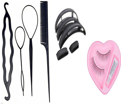

S R Enterprises hair bumpits puff maker ,diy kit and eyelashes [pack of 10pcs](Set of 10)
