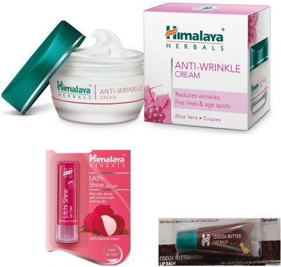 

Himalaya LITCHI LIP SHINE CARE, COCA BUTTER LIP BALM,ANTI WRINKLE CREAM(Set of 3)
