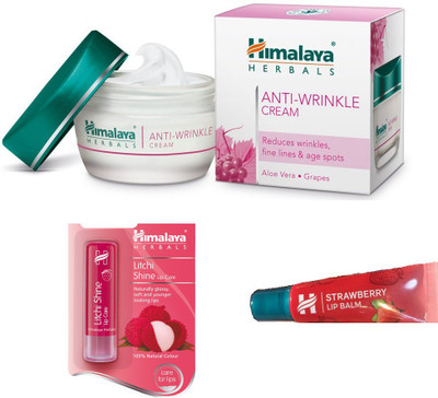 

Himalaya Anti Wrinkle Cream, Litchi Shine Lip Care, Strawberry Lip Balm(Set of 3)