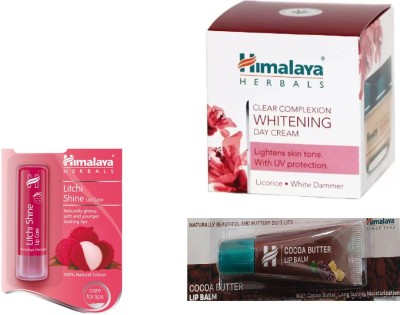 

Himalaya Litchi Shine Lip Care, Clear Complexion Whitening Day Cream, Cocoa Butter Lip Balm(Set of 3)