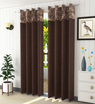 Homefab India 244 cm (8 ft) Long Door Polyester Room Darkening Curtain (Pack Of 2)(Brown, Solid)