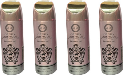 

Armaf DERBY CLUB HOUSE FAIRMOUNT (PACK OF 4) Body Spray - For Women(200 ml, Pack of 4)