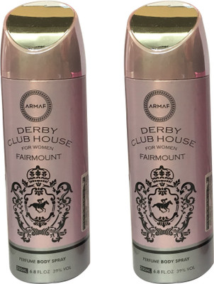 

Armaf DERBY CLUB HOUSE FAIRMOUNT (PACK OF 2) Body Spray - For Women(200 ml, Pack of 2)