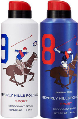 

Beverly Hills Polo Club One No. 9 and One No. 8 Deodorant Spray - For Men(350 ml, Pack of 2)