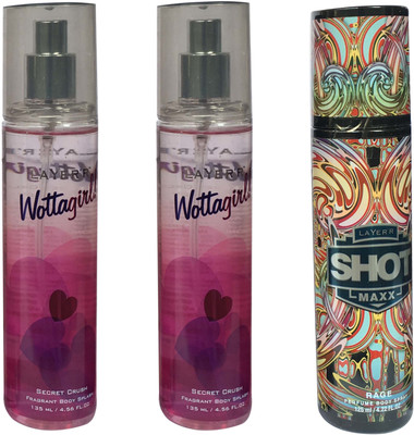

LAYER'R RAGE AND SECRET CRUSH (PACK OF 3) Body Spray - For Men & Women(135 ml, Pack of 3)