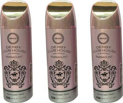 

Armaf DERBY CLUB HOUSE FAIRMOUNT (PACK OF 3) Body Spray - For Women(200 ml, Pack of 3)