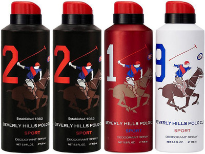 

Beverly Hills Polo Club Two No. 2, One No. 1 and One No. 9 Deodorant Spray - For Men(700 ml, Pack of 4)