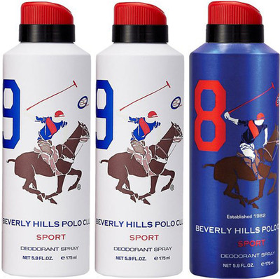 

Beverly Hills Polo Club Two No. 9 and One No. 8 Deodorant Spray - For Men(525 ml, Pack of 3)