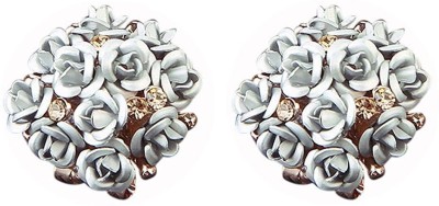 Romp Fashion White Rose Shape Earrings Studs With Rhinestone For Girls & Women Alloy Stud Earring