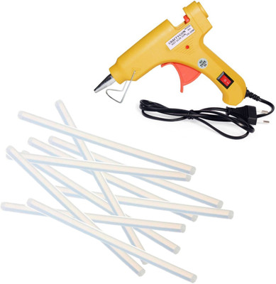 CRAFTYGUN 20 WATT FD-20W YELLOW GLUE GUN (ON OFF SWITCH&INDICATOR) 10 ADHESIVE HOT GLUE STICKS Standard Temperature Corded Glue Gun(7 mm)