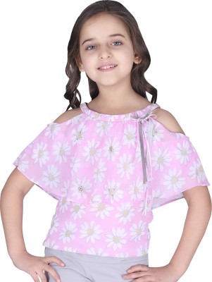 Cutecumber Girls Casual Poly Georgette Top(Pink, Pack of 1)