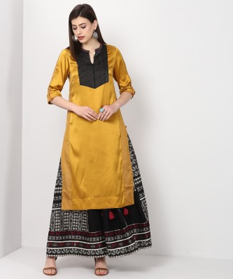 W Women Embellished Straight Kurta(Gold)