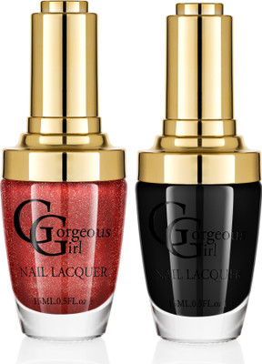 

Gorgeous Girl Glossy Nail Lacquer Rich Black-02 & Chinese Red Glitter-38(Pack of 2)