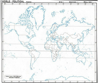 CRAFTWAFT POLITICAL MAP OF WORLD BLANK A4 67 gsm Project Paper(Set of 100, White)