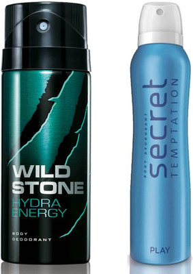 

Secret Temptation Play Deodorant For Women and Wild Stone Hydra Energy Deodorant for Men (150 ml each), Pack of 2 Perfume - 300 ml(For Men & Women)