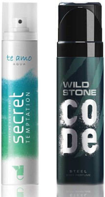 

Secret Temptation Te Amo Aqua Perfume Body Spray For Women and Wild Stone Code Steel Perfume Body Spray (120 ml each) Pack of 2 Perfume - 240 ml(For Men & Women)