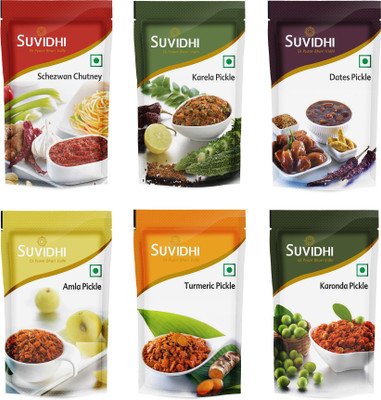 

Suvidhi Schezwan Chutney, Karela Pickle, Dates Pickle, Amla Pickle, Turmeric Pickle, Karonda Pickle Dates Pickle(100 g, Pack of6)