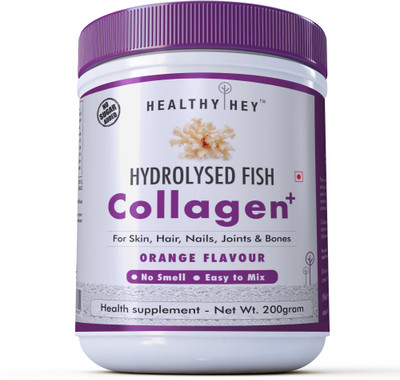 

HealthyHey Nutrition Fish Collagen Powder 200g - Hydrolyzed Fish Collagen Peptides(Orange Flavour,200g) Whey Protein(200 g, Orange)