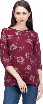 adyuth Casual Regular Sleeve Printed Women Maroon Top