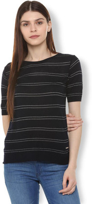 van-heusen-casual-half-sleeve-striped-women-black-top