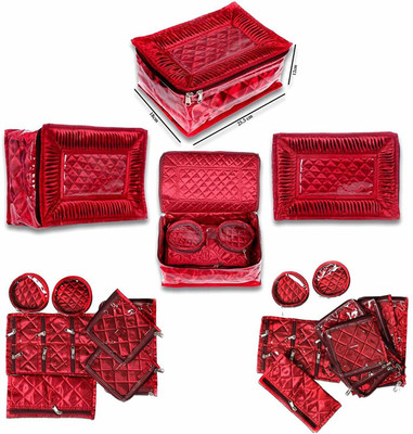 

FORE TREND Satin Women Jewellery Box 12 Pouhes-Maroon Vanity Box(Maroon)