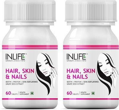 

Inlife Hair Skin and Nail Supplement with Biotin 10000 mcg - 60 Tablets (2 Pack)(120 No)