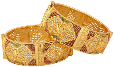 Voylla Brass Cubic Zirconia Gold-plated Bangle(Pack of 2)