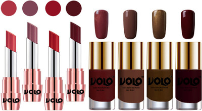 Volo Ultra HD Shine Nail Polish and Creamy With Matte Lipsticks Combo(Set of 8)