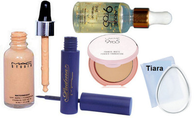 

Tiara Silicon puff & WaterWeight, Primer Matte Compact & Eyeliner, face Serum(Set of 5)