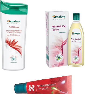 

Himalaya Dryness Defense Protein Shampoo, Anti Hair Fall Oil, Strawberry Lip Balm(Set of 3)