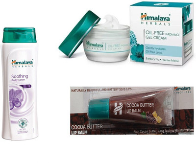 

Himalaya Soothing Body Lotion, Oil Free Radiance Gel Cream, Cocoa Butter Lip Balm(Set of 3)