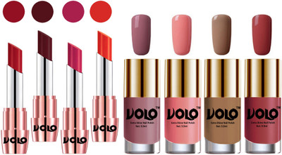 Volo Ultra HD Shine Nail Polish and Creamy With Matte Lipsticks Combo(Set of 8)