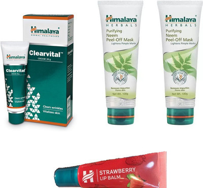Himalaya neem peel of mask,clearvital cream, strawberry lip balm(Set of 4) Flipkart