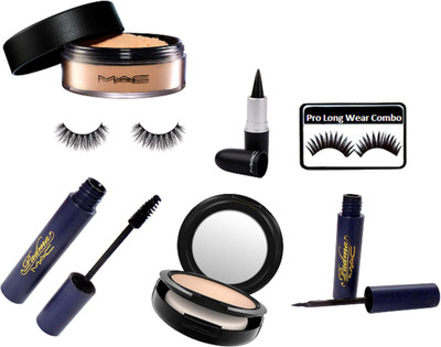 

pro longwear combo Eyelashes With Loose Powder & Compact & Stick Kajal & Padma Eyeliner+Mascara(Set of 7)