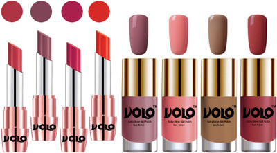 Volo Ultra HD Shine Nail Polish and Creamy With Matte Lipsticks Combo(Set of 8)