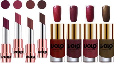 Volo Ultra HD Shine Nail Polish and Creamy With Matte Lipsticks Combo(Set of 8)