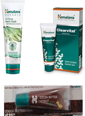 

Himalaya Purifying Neem Scrub, Clearvital Cream, Cocoa Butter Lip Balm(Set of 3)