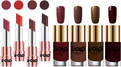 Volo Ultra HD Shine Nail Polish and Creamy With Matte Lipsticks Combo(Set of 8)