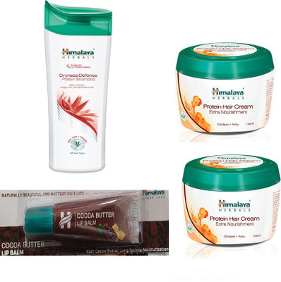 

Himalaya Dryness Defense Protein Shampoo, Protein Hair Cream, Cocoa Butter Lip Balm(Set of 4)
