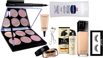 

Ellie Eyelashes, 6 Shades Concealer Palette, Select Cover-Up, Loose Powder, Pen Eyeliner, Curler, Total Effects 7in1 Anti Ageing Cream, Intensive Care Body Lotion, Fit Me Foundation(Set of 9)