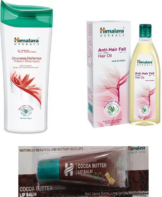 

Himalaya Dryness Defense Protein Shampoo, Anti Hair Fall Oil, Cocoa Butter Lip Balm(Set of 3)