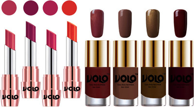 Volo Ultra HD Shine Nail Polish and Creamy With Matte Lipsticks Combo(Set of 8)