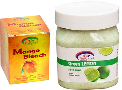 

Pink Root GREEN LEMON SCRUB 500GM WITH MANGO BLEACH 50GM(Set of 2)
