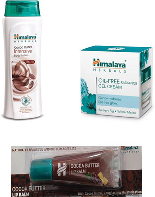 

Himalaya Cocoa Butter Body Lotion, Oil Free Radiance Gel Cream, Cocoa Butter Lip Balm(Set of 3)