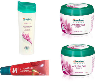 Himalaya shtrawberry lip balm, anti hair fall cream, anti hair fall shampoo(Set of 3)