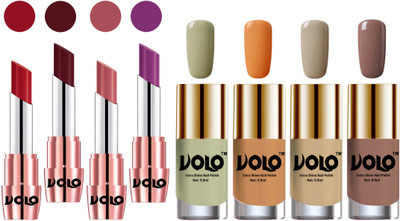Volo Ultra HD Shine Nail Polish and Creamy With Matte Lipsticks Combo(8 Items in the set)