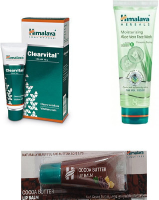 

Himalaya clearvittal face cream, coca butter lip balm, aloe vera face wash(Set of 3)