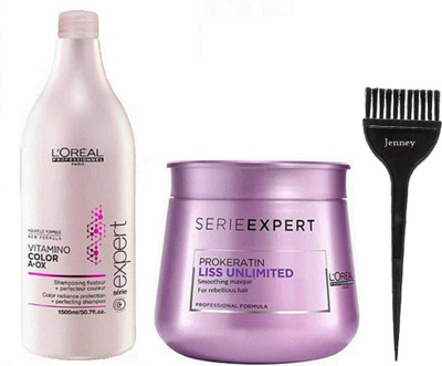 

jenney Of Hair Brush, L'oreal Vitamino A-OX Color Hair Shampoo 1500ml With SerieExpert Pro+Keratin Liss Unlimited Masque(Set of 3)