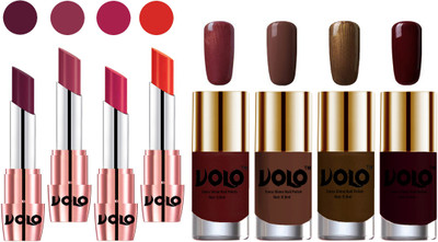 Volo Ultra HD Shine Nail Polish and Creamy With Matte Lipsticks Combo(8 Items in the set)